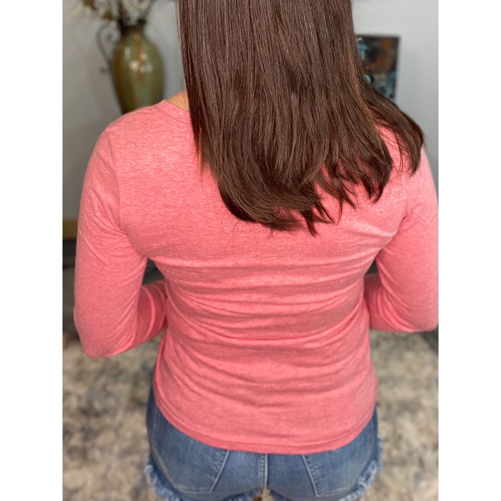 β€οΈβπ₯V-Neck Long Sleeve Basic Slimming Top Marbled Red 1222 - Picture 4 of 12